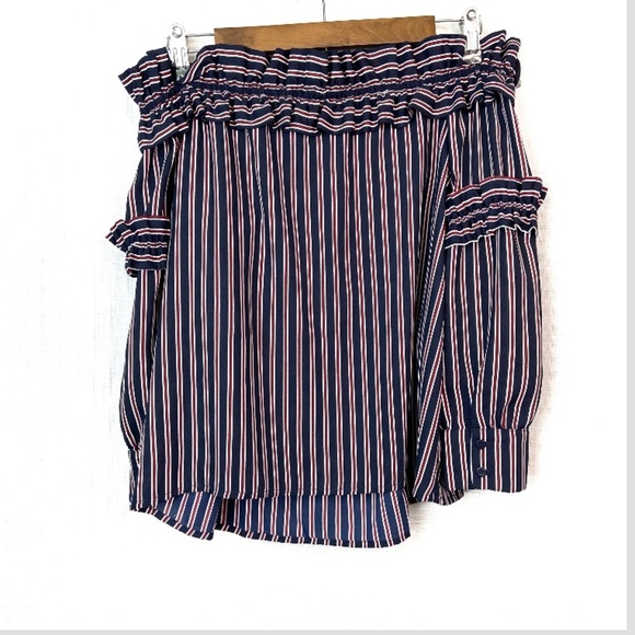 Collective Concepts•stripe off the shoulder baggy ruffle long sleeve top small - Picture 5 of 7